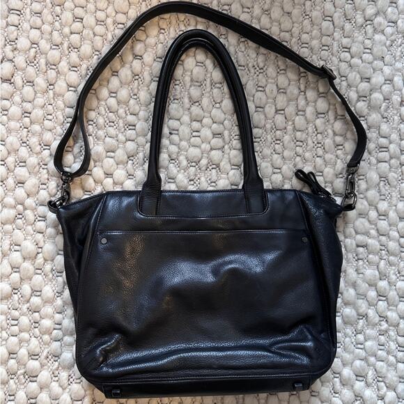 Levenger Convertible Black Leather Briefcase Tote Handbag - Picture 2 of 11